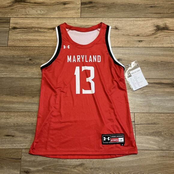 Women’s Under Armour UA Maryland Basketball Jersey 13 SZ LARGE Red Showtime - Picture 1 of 10